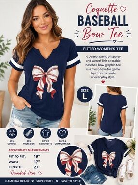 Coquette Baseball Bow Graphic Tee – Women's Large